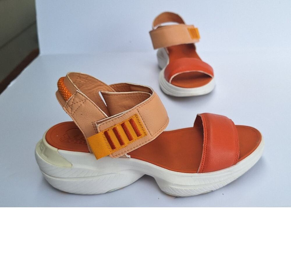SOREL x Prana Explorer Blitz Stride Wedge chunky Leather Sandals Size Orange 7.5